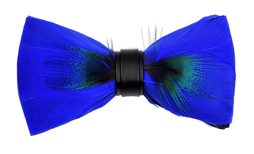 7699 Boy Blue Feather Bow Tie Neck Bowties Holiday Wedding Gift Dad Friend